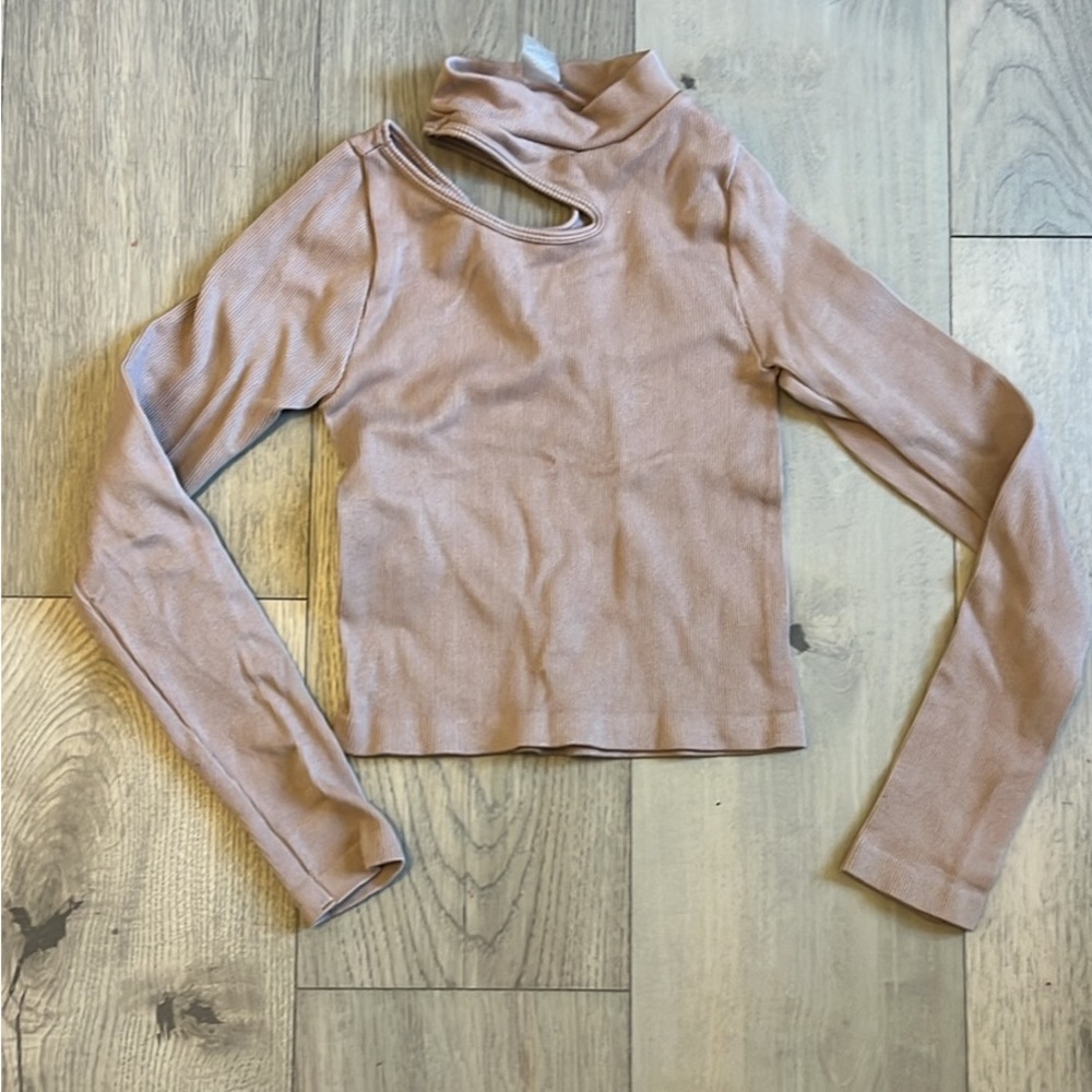 Mauve Collarbone Cut-Out Long Sleeve Top (One Size)